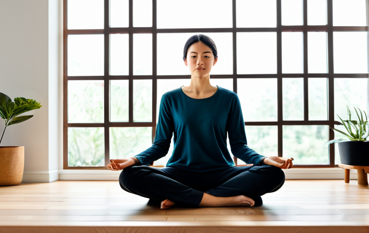 A serene adult individual, fully clothed in modest, comfortable attire, seated peacefully in a bright, minimalist meditation room. Soft, diffused natural light filters through a large window, with a few calm-inducing plants and a smooth, wooden floor. The overall atmosphere conveys tranquility and mental clarity, associated with Alpha brain waves. perfect anatomy, correct proportions, natural pose, well-formed hands, proper finger count, natural body proportions, professional photography, high quality, safe for work, appropriate content, fully clothed, modest clothing, family-friendly.