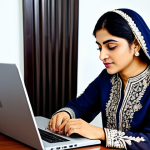 **

"A successful Pakistani businesswoman, fully clothed in a traditional shalwar kameez with intricate embroidery, working on a laptop in a modern office in Karachi, safe for work, appropriate attire, professional, perfect anatomy, natural pose, high quality, well-formed hands, proper finger count, family-friendly."

**