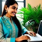 Home 7 **
"A Pakistani woman, fully clothed in a beautifully embroidered Shalwar Kameez, working at a laptop in a modern, sunlit office in Karachi. She is smiling gently. The background features traditional Pakistani artwork and plants. Safe for work, appropriate content, modest clothing, perfect anatomy, natural proportions, professional, high-quality digital art, family-friendly."
**