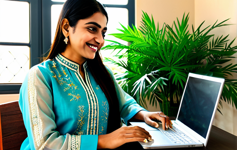 **
"A Pakistani woman, fully clothed in a beautifully embroidered Shalwar Kameez, working at a laptop in a modern, sunlit office in Karachi. She is smiling gently. The background features traditional Pakistani artwork and plants. Safe for work, appropriate content, modest clothing, perfect anatomy, natural proportions, professional, high-quality digital art, family-friendly."
**
